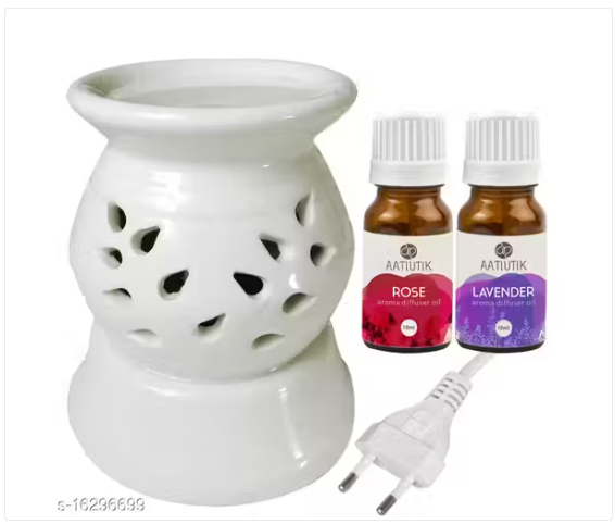 Ceramic Electric Diffuser Aroma Oil Home Fragrance Oil Burner Night Lamp Rose Lavender jasmine mogra Aroma Oil 10ml Each for Home office hotel Spa