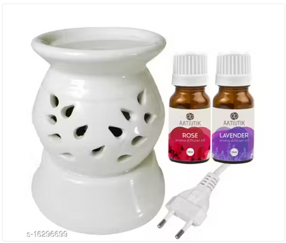 Ceramic Electric Diffuser Aroma Oil Home Fragrance Oil Burner Night Lamp Rose Lavender jasmine mogra Aroma Oil 10ml Each for Home office hotel Spa