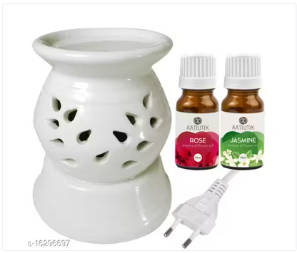 Ceramic Electric Diffuser Aroma Oil Home Fragrance Oil Burner Night Lamp Rose Lavender jasmine mogra Aroma Oil 10ml Each for Home office hotel Spa