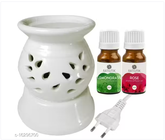 Ceramic Electric Diffuser Aroma Oil Home Fragrance Oil Burner Night Lamp Rose Lavender jasmine mogra Aroma Oil 10ml Each for Home office hotel Spa