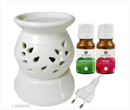 Ceramic Electric Diffuser Aroma Oil Home Fragrance Oil Burner Night Lamp Rose Lavender jasmine mogra Aroma Oil 10ml Each for Home office hotel Spa