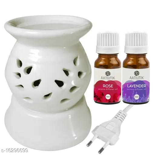 Ceramic Electric Diffuser Aroma Oil Home Fragrance Oil Burner Night Lamp Rose Lavender jasmine mogra Aroma Oil 10ml Each for Home office hotel Spa
