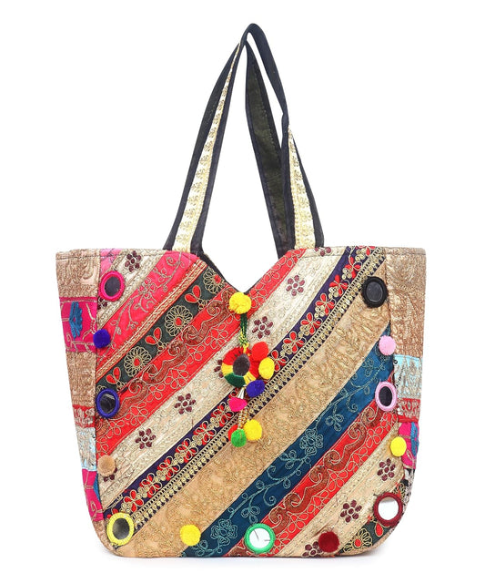 Cotton, Embroidered Colorful Tote Bag