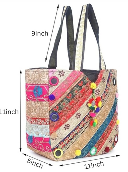 Cotton, Embroidered Colorful Tote Bag