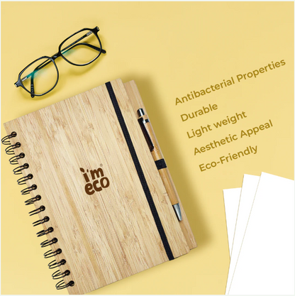 Bamboo Office Desk Essentials - Bamboo Thermos Bottle | Eco-Friendly Diary | Pocket Tissue (2 Pack) | Mobile Stand