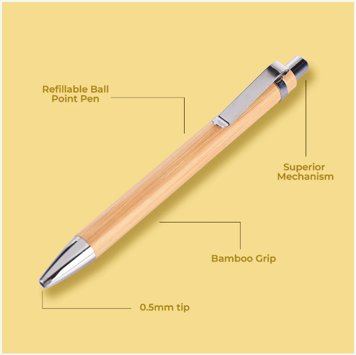 Bamboo Office Desk Essentials - Bamboo Thermos Bottle | Eco-Friendly Diary | Pocket Tissue (2 Pack) | Mobile Stand