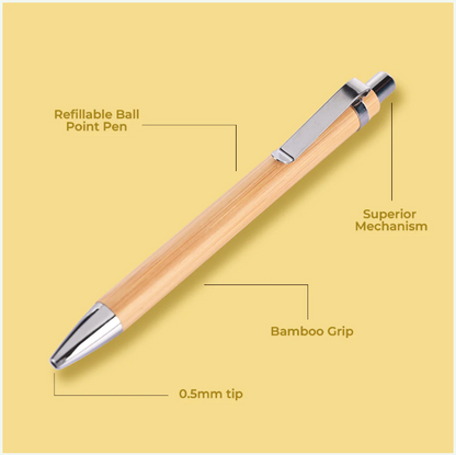 Bamboo Office Desk Essentials - Bamboo Thermos Bottle | Eco-Friendly Diary | Pocket Tissue (2 Pack) | Mobile Stand