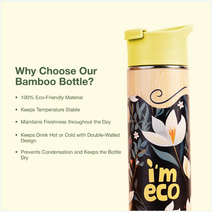 Bamboo Office Desk Essentials - Bamboo Thermos Bottle | Eco-Friendly Diary | Pocket Tissue (2 Pack) | Mobile Stand