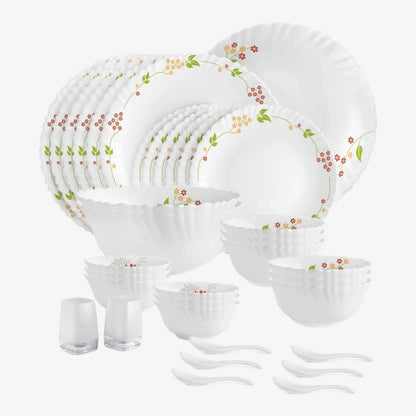 cello Pack of 35 Opalware Dazzle Secret Garden Dinner Set  (White, Microwave Safe)