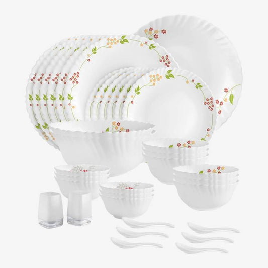cello Pack of 35 Opalware Dazzle Secret Garden Dinner Set  (White, Microwave Safe)