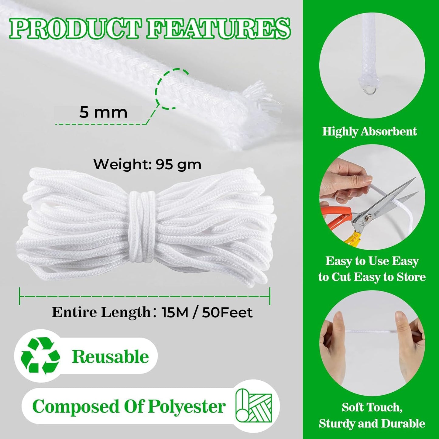 50 ft self-watering wick cord for potted plants