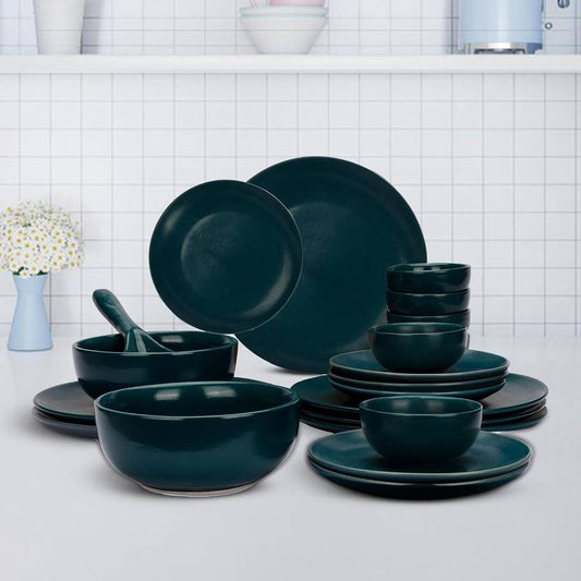 Pack of 21 Ceramic Dinner Set  (Green, Microwave Safe)