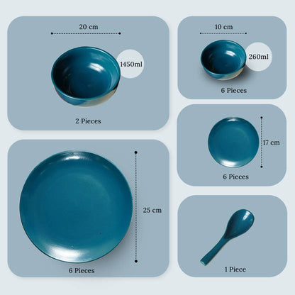 Pack of 21 Ceramic Dinner Set  (Green, Microwave Safe)