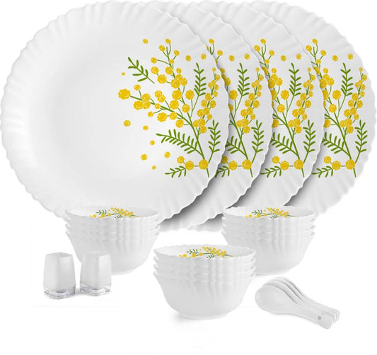 cello Pack of 22 Opalware Dazzle Series Girasol Crockery Set | Dishwasher Safe | Light-Weight Dinner Set  (Yellow, Green, Microwave Safe)