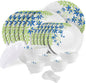 cello Pack of 34 Opalware Dazzle Series Blue Primrose Dinner Set  (Green, Blue, Microwave Safe)