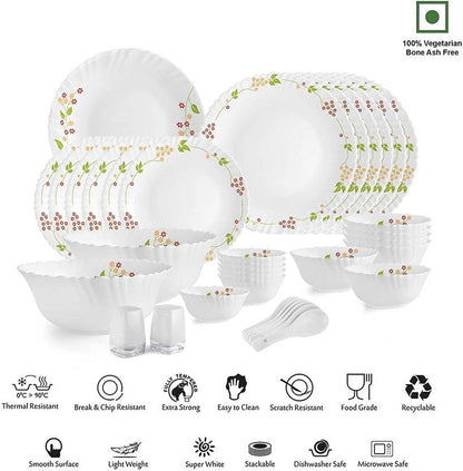 cello Pack of 35 Opalware Dazzle Secret Garden Dinner Set  (White, Microwave Safe)
