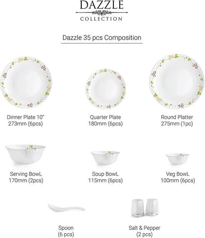 cello Pack of 35 Opalware Dazzle Secret Garden Dinner Set  (White, Microwave Safe)